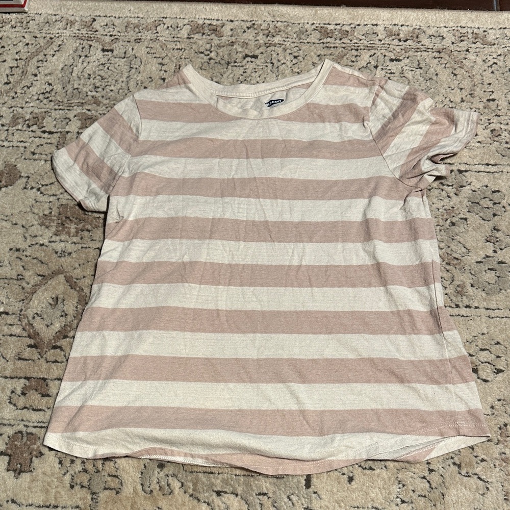 Old Navy Cream and Tan Striped Shirt